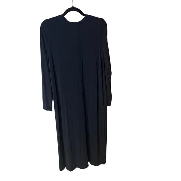 Cuddl Duds Softwear Black Button Front Maxi Duster Cardigan Dress Small - Picture 3 of 6